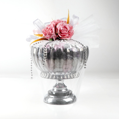 Ayaklı Cam Sunumlukta Söz Nişan Kız İsteme Çikolatası Gümüş Pembe Kristal Çikolata Draje - 8