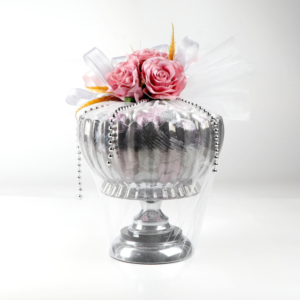 Ayaklı Cam Sunumlukta Söz Nişan Kız İsteme Çikolatası Gümüş Pembe Kristal Çikolata Draje - 8