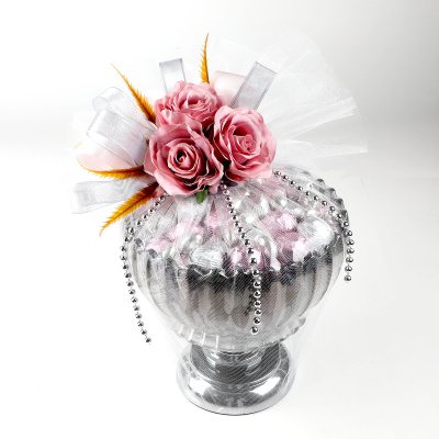 Ayaklı Cam Sunumlukta Söz Nişan Kız İsteme Çikolatası Gümüş Pembe Kristal Çikolata Draje - 6