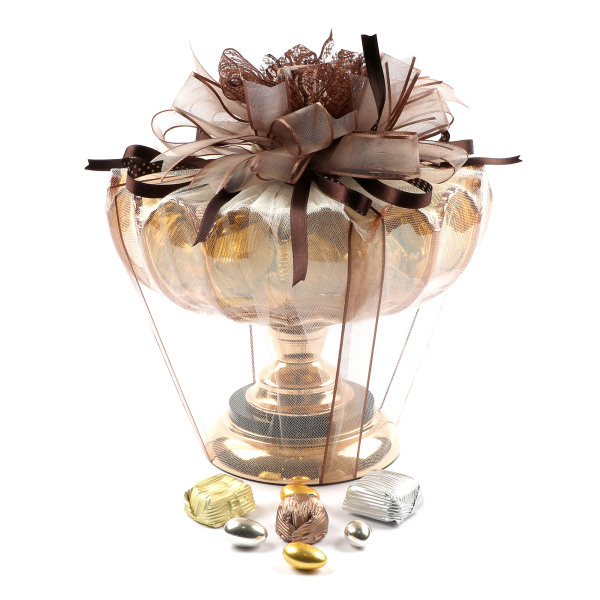Ayaklı Cam Sunumlukta Söz Nişan Kız İsteme Çikolatası Yaldızlı Baton Kristal ve Draje - 1