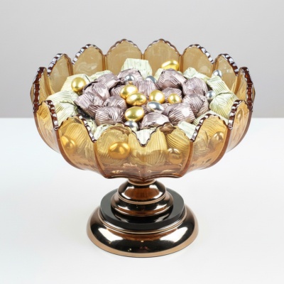 Ayaklı Cam Sunumlukta Söz Nişan Kız İsteme Çikolatası Yaldızlı Baton Kristal ve Draje - 4