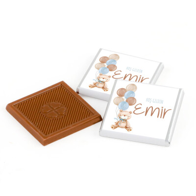 Ayıcık Figürlü Erkek Bebek Çikolatası (Metal Yuvarlak Kutu) 50 Adet Madlen - 2