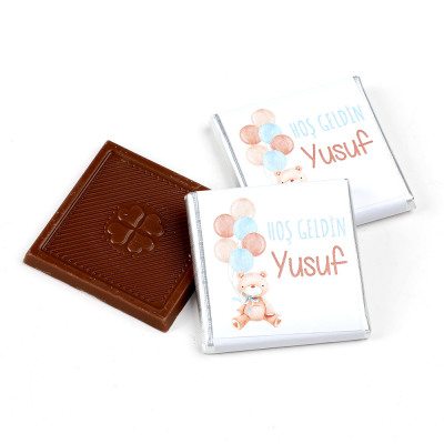 Ayıcık Figürlü Erkek Bebek Çikolatası (Metal Yuvarlak Kutu) 70 Adet Madlen+Kolonya Hediyeli - 5