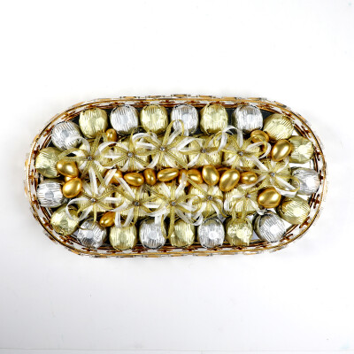 Aynalı Altın Renk Oval Tepside Kız İsteme Söz Nişan Çikolatası - 5