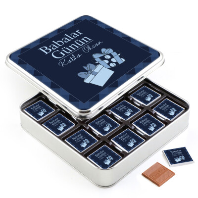 Babalar Günü Hediyesi 32 Adet Madlen Çikolata Metal Kutu - 