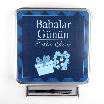 Babalar Günü Hediyesi 32 Adet Madlen Çikolata Metal Kutu ve Kalem - 5