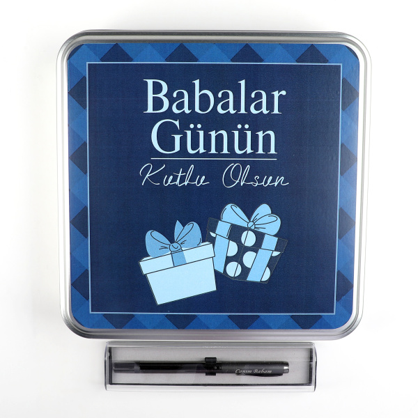 Babalar Günü Hediyesi 32 Adet Madlen Çikolata Metal Kutu ve Kalem - 5