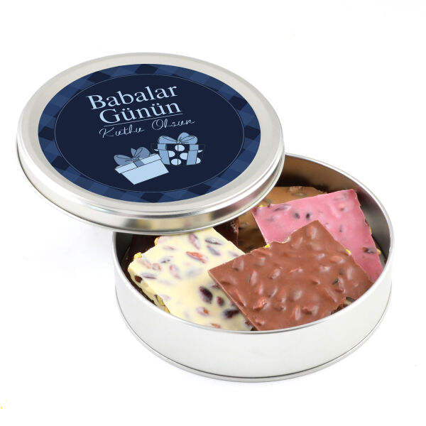 Babalar Günü Hediyesi Karışık Bayramyeri Kırık Çikolata (Metal Yuvarlak Kutu) - 1