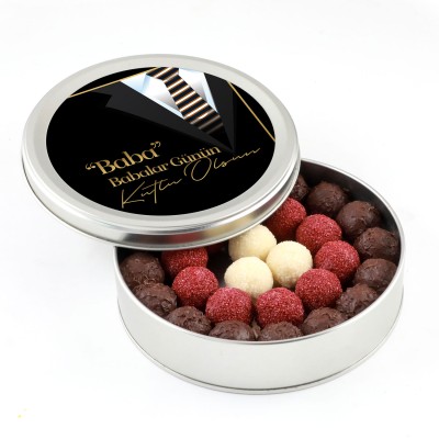 Babalar Günü Hediyesi Karışık Special Truffle Çikolata (Yuvarlak Metal Kutu) - Model-1 - Hacı Şerif
