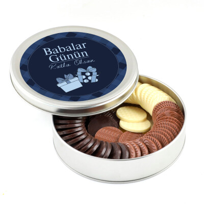 Babalar Günü Hediyesi Yuvarlak Madlen Çikolata (Metal Yuvarlak Kutu) - Hacı Şerif