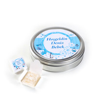 Baby Boy Favor with 40 pc. world famous Turkish Delights & mixed Fruit Turkish Delights in Tin Box - Hacı Şerif