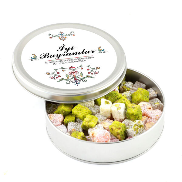 Bayram Hediyesi Çifte Kavrulmuş Lokum (Metal Yuvarlak Kutu) 300g - 1