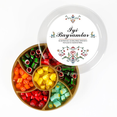 Bayram Hediyesi Meyve Aromalı Karışık Akide Şekeri Şöleni 400g (Yuvarlak Kutu) - 1