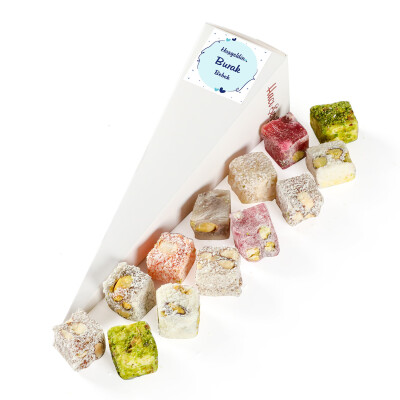 Beyaz Büyük Külah (12 Adet) Çifte Kavrulmuş Lokum (Erkek) - Hacı Şerif