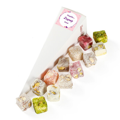 Beyaz Büyük Külah (12 Adet) Çifte Kavrulmuş Lokum (Kız) - Hacı Şerif