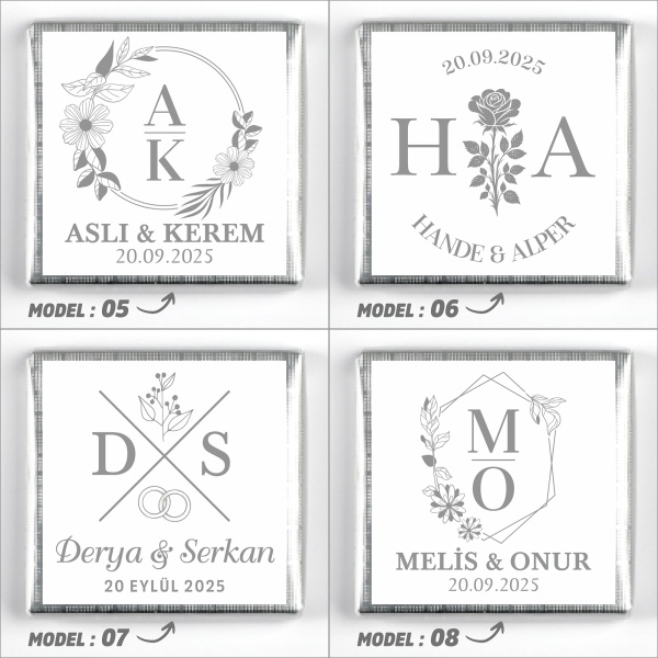 Cam Sandıkta Kız İsteme Söz Nişan Çikolatası (Gümüş) Mavi - 5