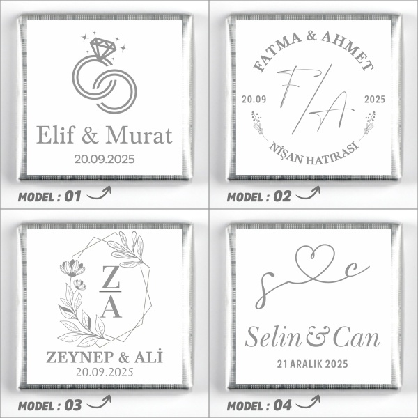 Cam Sandıkta Kız İsteme Söz Nişan Çikolatası (Gümüş) Mavi - 4