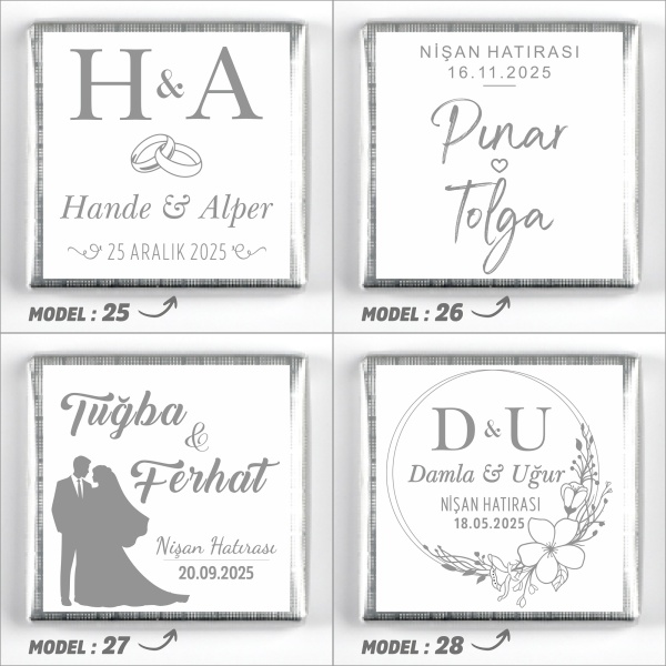 Cam Sandıkta Kız İsteme Söz Nişan Çikolatası (Gümüş) Mavi - 10