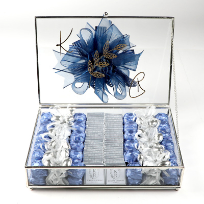 Cam Sandıkta Kız İsteme Söz Nişan Çikolatası (Gümüş) Mavi - 17