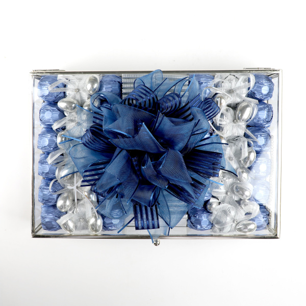 Cam Sandıkta Kız İsteme Söz Nişan Çikolatası (Gümüş) Mavi - 19