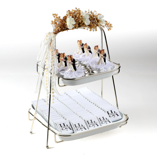 Çift Katlı Sunumlukta İsimli Gelin Damat Dekorlu Söz Nişan Kız İsteme Çikolatası - 1