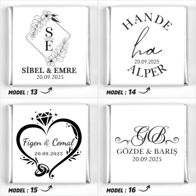 Çift Katlı Sunumlukta İsimli Gelin Damat Dekorlu Söz Nişan Kız İsteme Çikolatası - 8