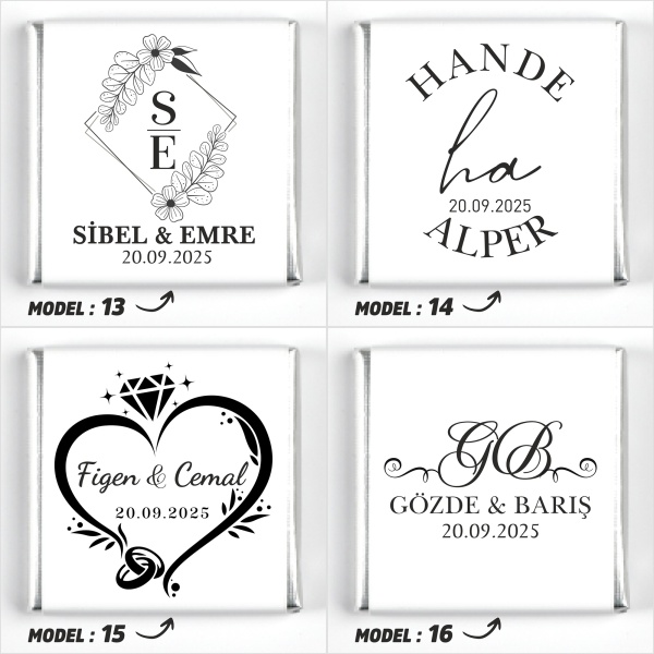 Çift Katlı Sunumlukta İsimli Gelin Damat Dekorlu Söz Nişan Kız İsteme Çikolatası - 8