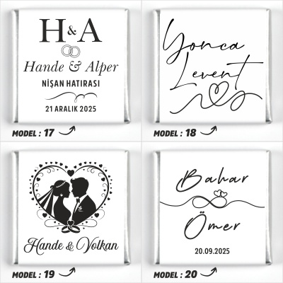 Çift Katlı Sunumlukta İsimli Gelin Damat Dekorlu Söz Nişan Kız İsteme Çikolatası - 9