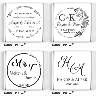 Çift Katlı Sunumlukta İsimli Gelin Damat Dekorlu Söz Nişan Kız İsteme Çikolatası - 10