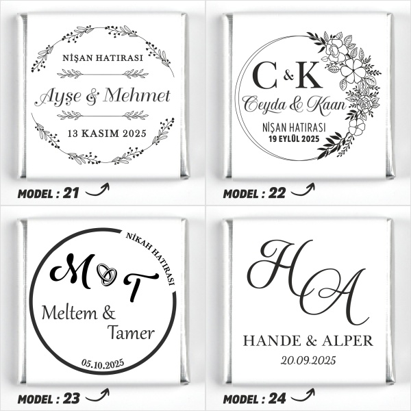 Çift Katlı Sunumlukta İsimli Gelin Damat Dekorlu Söz Nişan Kız İsteme Çikolatası - 10