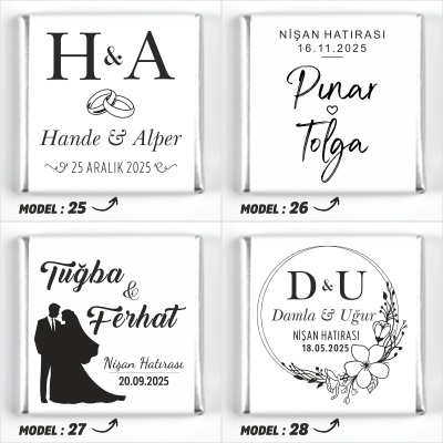 Çift Katlı Sunumlukta İsimli Gelin Damat Dekorlu Söz Nişan Kız İsteme Çikolatası - 11