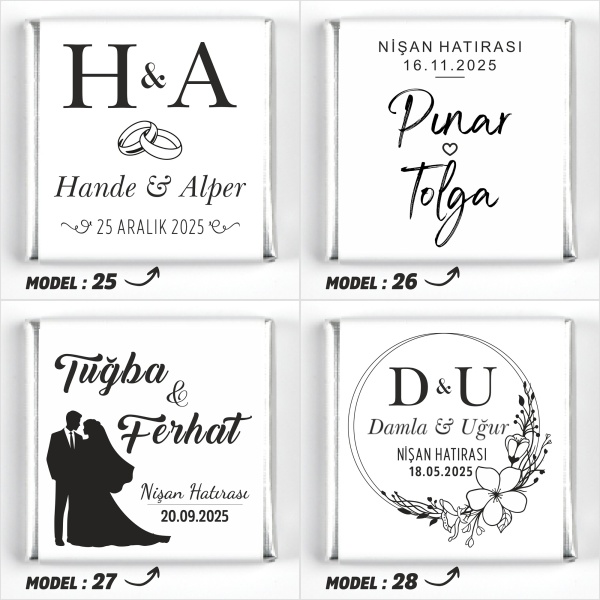 Çift Katlı Sunumlukta İsimli Gelin Damat Dekorlu Söz Nişan Kız İsteme Çikolatası - 11