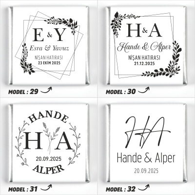 Çift Katlı Sunumlukta İsimli Gelin Damat Dekorlu Söz Nişan Kız İsteme Çikolatası - 12