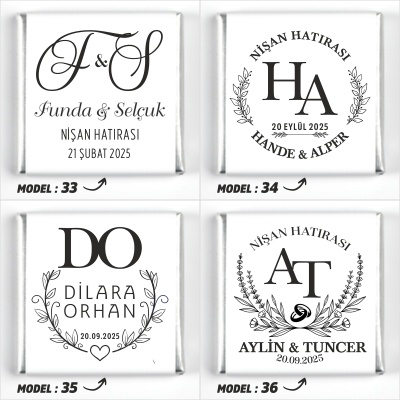 Çift Katlı Sunumlukta İsimli Gelin Damat Dekorlu Söz Nişan Kız İsteme Çikolatası - 13