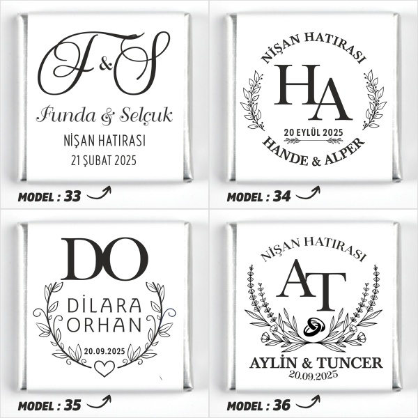 Çift Katlı Sunumlukta İsimli Gelin Damat Dekorlu Söz Nişan Kız İsteme Çikolatası - 13
