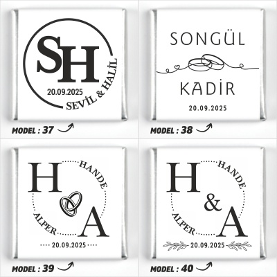 Çift Katlı Sunumlukta İsimli Gelin Damat Dekorlu Söz Nişan Kız İsteme Çikolatası - 14