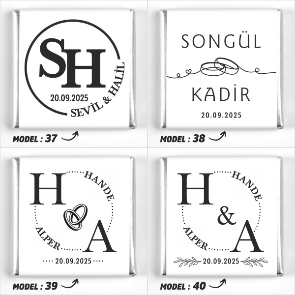 Çift Katlı Sunumlukta İsimli Gelin Damat Dekorlu Söz Nişan Kız İsteme Çikolatası - 14