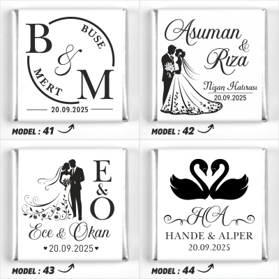 Çift Katlı Sunumlukta İsimli Gelin Damat Dekorlu Söz Nişan Kız İsteme Çikolatası - 15