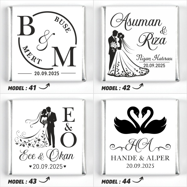 Çift Katlı Sunumlukta İsimli Gelin Damat Dekorlu Söz Nişan Kız İsteme Çikolatası - 15