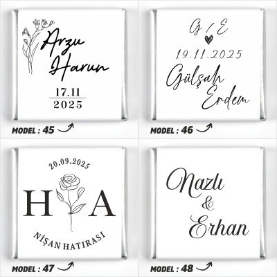 Çift Katlı Sunumlukta İsimli Gelin Damat Dekorlu Söz Nişan Kız İsteme Çikolatası - 16