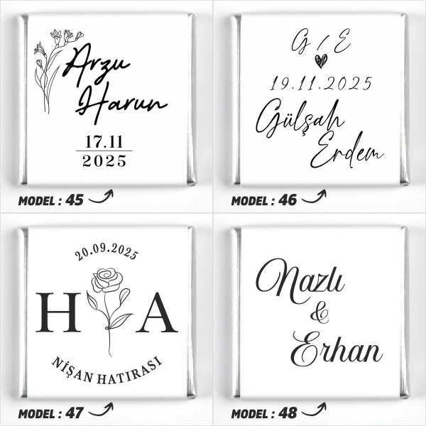 Çift Katlı Sunumlukta İsimli Gelin Damat Dekorlu Söz Nişan Kız İsteme Çikolatası - 16