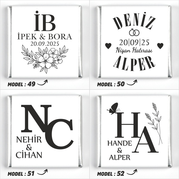 Çift Katlı Sunumlukta İsimli Gelin Damat Dekorlu Söz Nişan Kız İsteme Çikolatası - 17