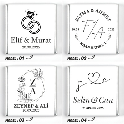 Çift Katlı Sunumlukta İsimli Gelin Damat Dekorlu Söz Nişan Kız İsteme Çikolatası - 5