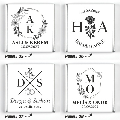 Çift Katlı Sunumlukta İsimli Gelin Damat Dekorlu Söz Nişan Kız İsteme Çikolatası - 6