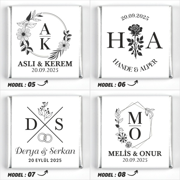 Çift Katlı Sunumlukta İsimli Gelin Damat Dekorlu Söz Nişan Kız İsteme Çikolatası - 6