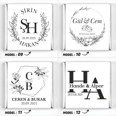 Çift Katlı Sunumlukta İsimli Gelin Damat Dekorlu Söz Nişan Kız İsteme Çikolatası - 7