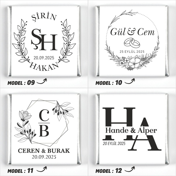 Çift Katlı Sunumlukta İsimli Gelin Damat Dekorlu Söz Nişan Kız İsteme Çikolatası - 7