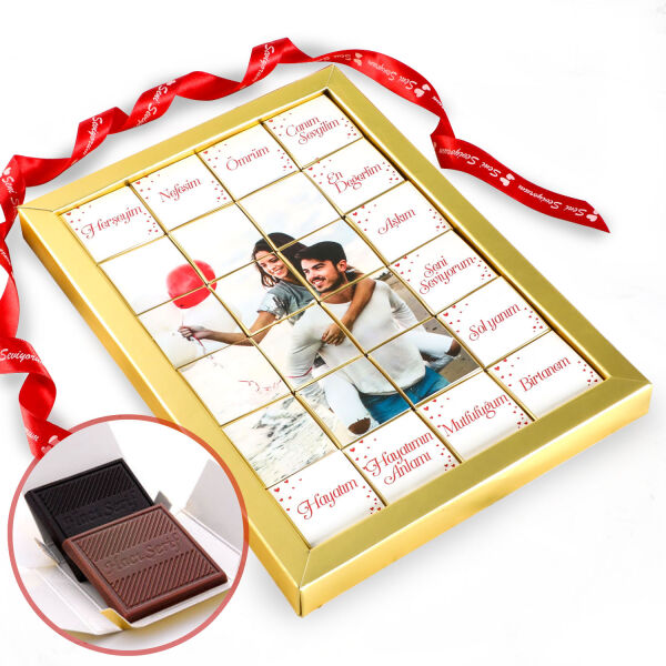 Mesajlı Fotoğraflı Sevgiliye Hediye 24'lü Puzzle Madlen Çikolata - 1