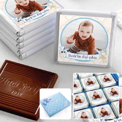 İlk Diş Fotoğraflı Erkek Bebek 72 Adet Madlen Çikolata Sunum Kutulu - 1