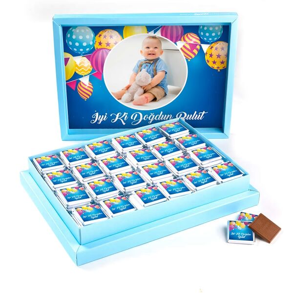 Erkek Bebek Doğum Günü Hediyesi 72 Adet Madlen Çikolata Sunum Kutulu - 1